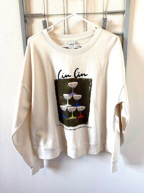 NWT Anthropologie Maeve Champagne Glass Graphic Pullover Size Medium